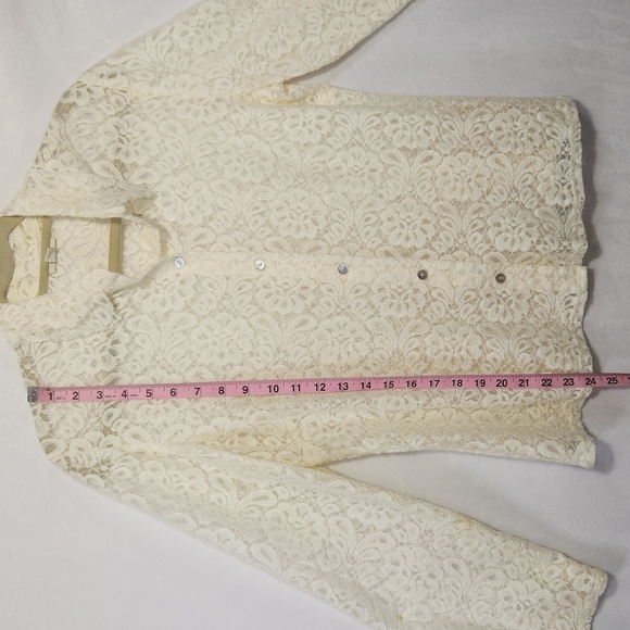 J Jill Women's Ivory Floral Lace Button Down Collared Wool Blend Blouse Size M - Picture 15 of 15